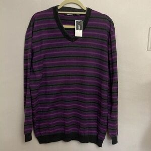 12-23 Mens Claiborne Sweater Gray Purple XL NWT cotton